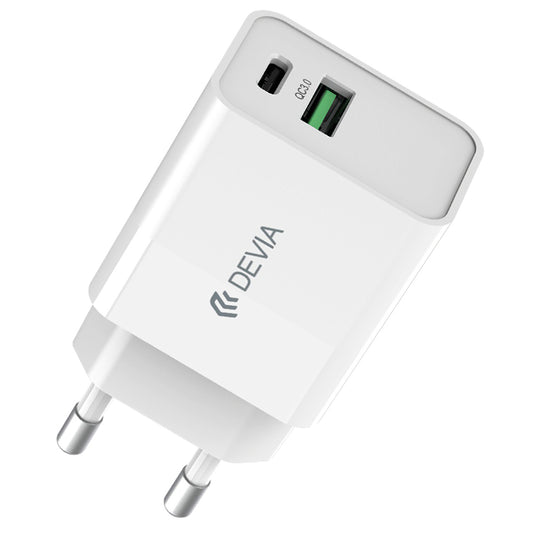 DEVIA RLC-389 Netwerkoplader, 30W, 3A, 1 x USB-A - 1 x USB-C, Wit 