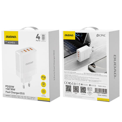 Netwerkoplader Dudao A5HEU, 20W, 3A, 1 x USB-C - 3 x USB-A, Wit 