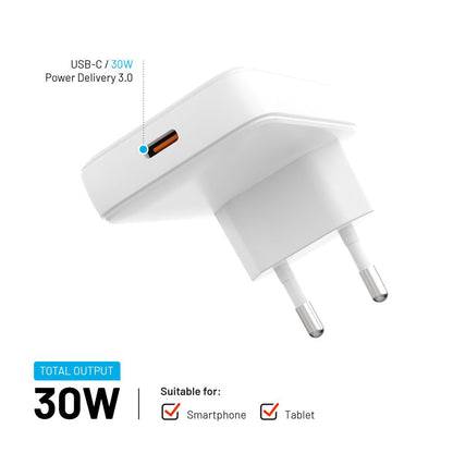 Netwerkoplader Fixed, 30W, 3A, 1 x USB-C, Wit