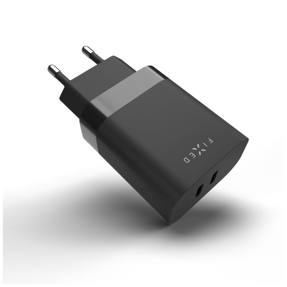 Netzladegerät Fixed, 35W, 3A, 2 x USB-C, Schwarz