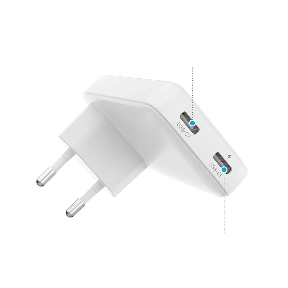 Vaste Netwerkoplader Fixed Slim, 45W, 3A, 2 x USB-C, Wit