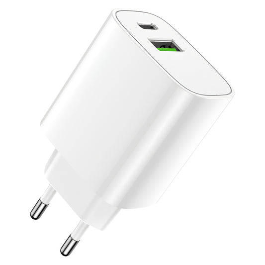 Netwerkoplader Forever LS-04, 20W, 3A, 1 x USB-A - 1 x USB-C, Wit 