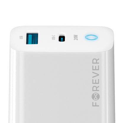 Chargeur réseau Forever TC-06-20AC, 20W, 3A, 1 x USB-A - 1 x USB-C, blanc 