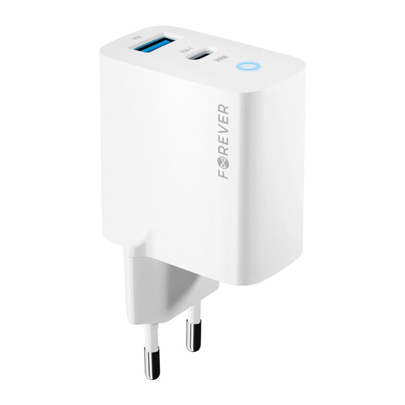 Chargeur réseau Forever TC-06-20AC, 20W, 3A, 1 x USB-A - 1 x USB-C, blanc 