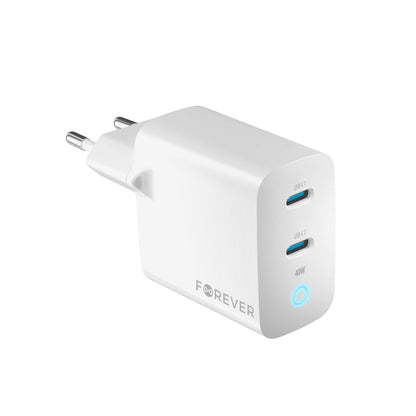 Forever Netwerkoplader TC-06-40CC, 40W, 3A, 2 x USB-C, Wit 