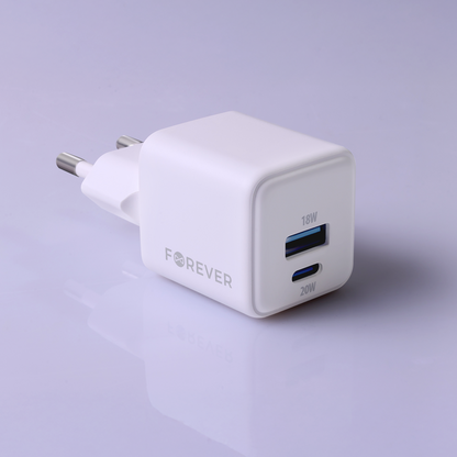 Netzladegerät Forever TC-08-20AC, 20W, 3A, 1 x USB-A - 1 x USB-C, Weiß