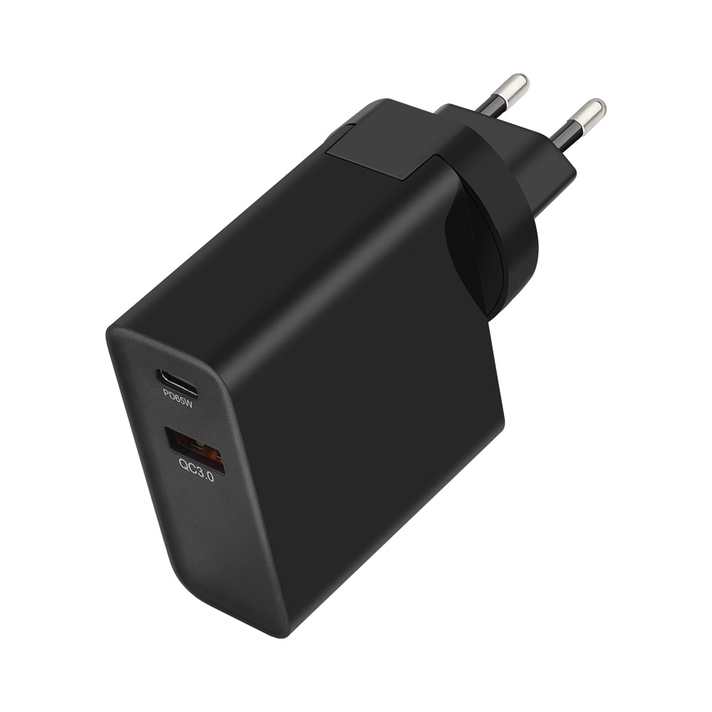 Netwerkoplader GVDA, 65W, 3A, 1 x USB-A - 1 x USB-C, Zwart 