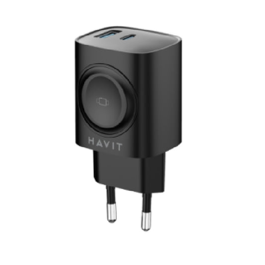 Chargeur Réseau HAVIT UC132 2en1, 22W, 3A, 1 x USB-A - 1 x USB-C, Noir
