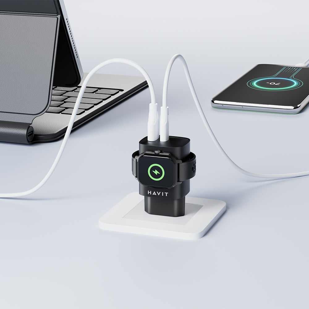 HAVIT UC132 2in1 Network Charger, 22W, 3A, 1 x USB-A - 1 x USB-C, Black