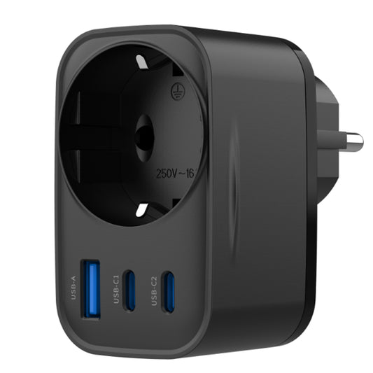 Chargeur Réseau HAVIT UC142, 30W, 3A, 1 x USB-A - 2 x USB-C - 1 x Schuko, Noir