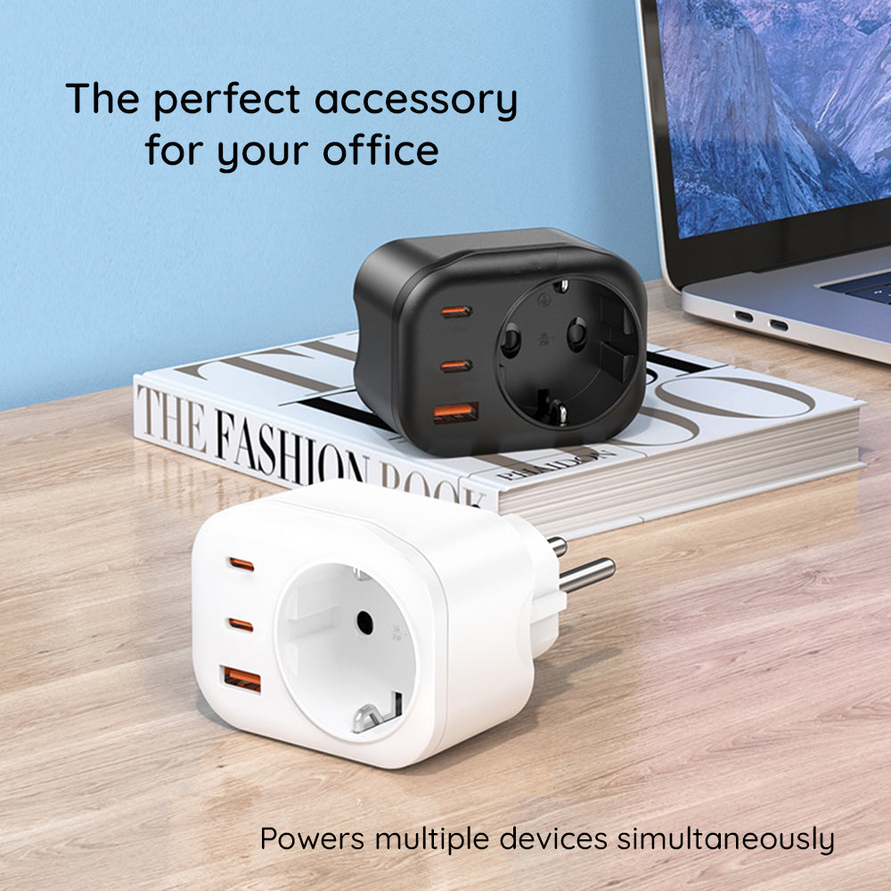 Chargeur Réseau HAVIT UC142, 30W, 3A, 1 x USB-A - 2 x USB-C - 1 x Schuko, Noir