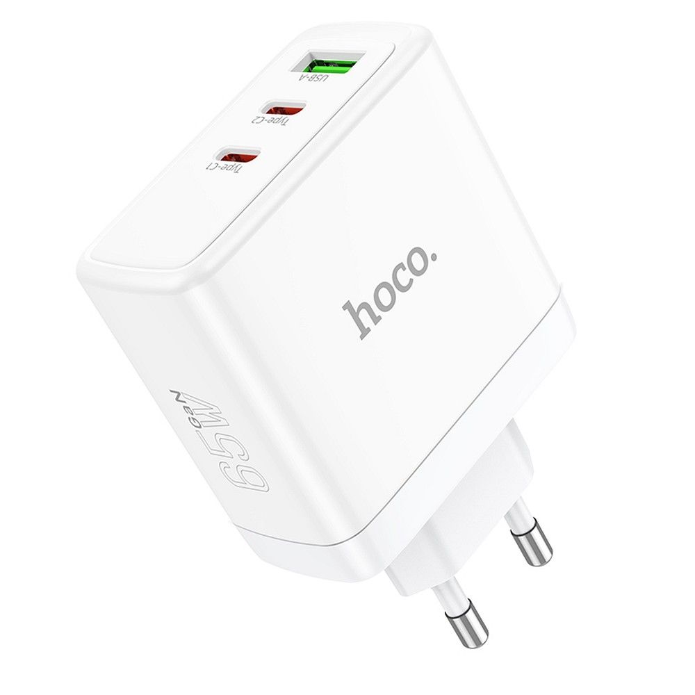 Netwerkoplader HOCO N30, 65W, 3.25A, 1 x USB-A - 2 x USB-C, Wit