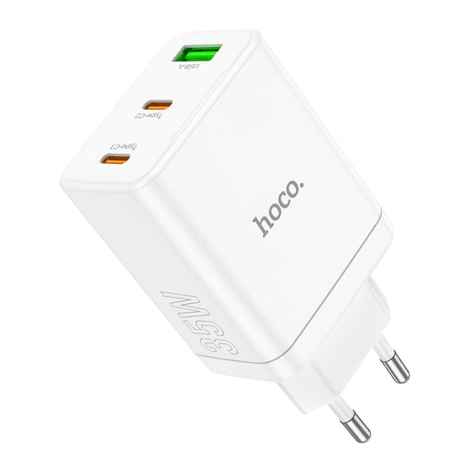 Netwerkoplader HOCO N33, 35W, 3A, 1 x USB-A - 2 x USB-C, Wit 