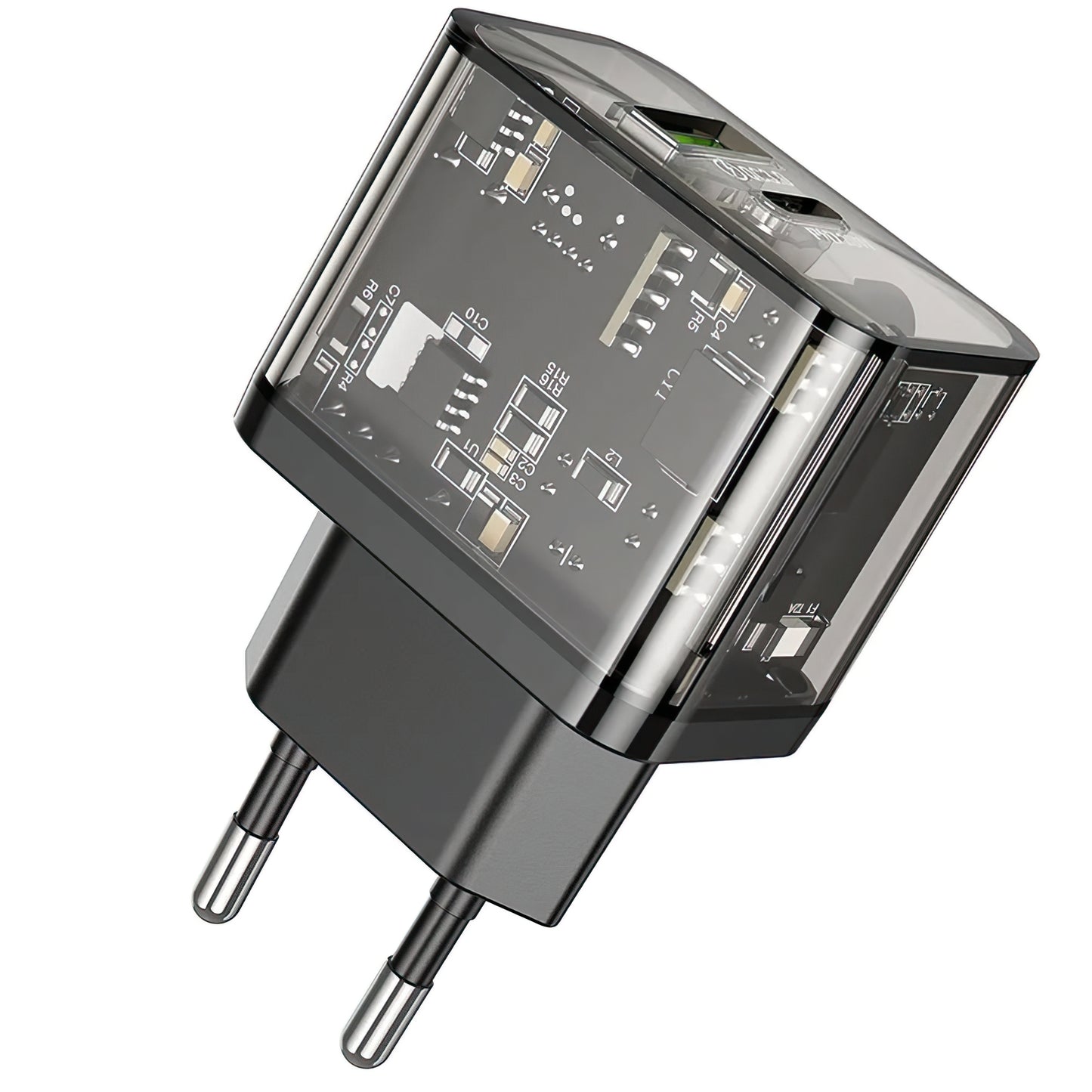 Netwerkoplader HOCO N34, 20W, 3A, 1 x USB-A - 1 x USB-C, Transparant