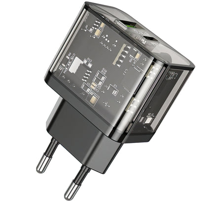 Netwerkoplader HOCO N34, 20W, 3A, 1 x USB-A - 1 x USB-C, Transparant