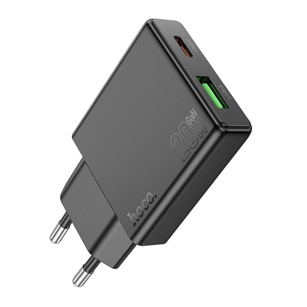 Chargeur Réseau HOCO N38, 20W, 3A, 1 x USB-A - 1 x USB-C, Noir