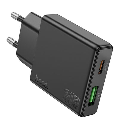 Chargeur Réseau HOCO N38, 20W, 3A, 1 x USB-A - 1 x USB-C, Noir
