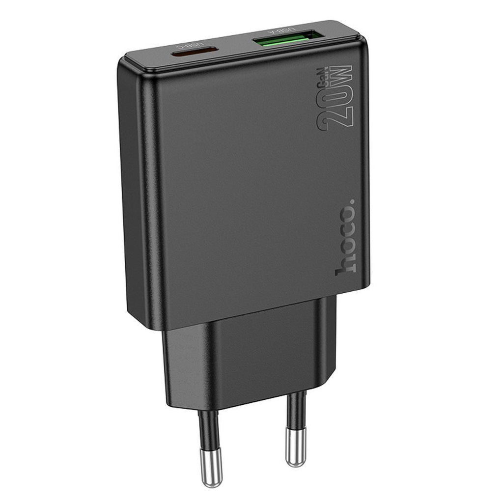 Chargeur Réseau HOCO N38, 20W, 3A, 1 x USB-A - 1 x USB-C, Noir