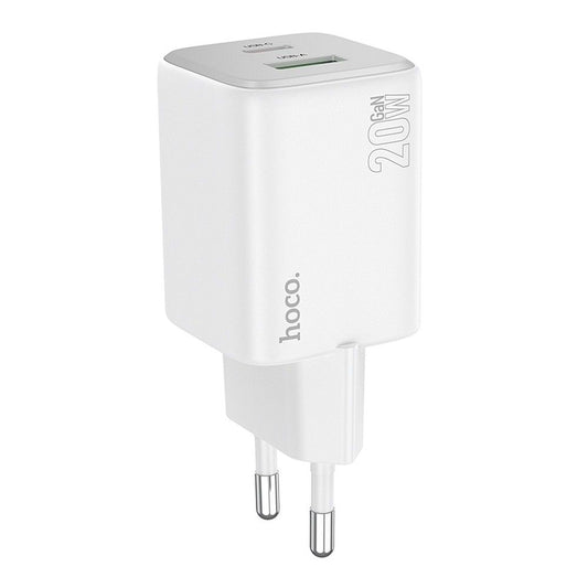 Chargeur Réseau HOCO N41, 20W, 3A, 1 x USB-A - 1 x USB-C, Blanc