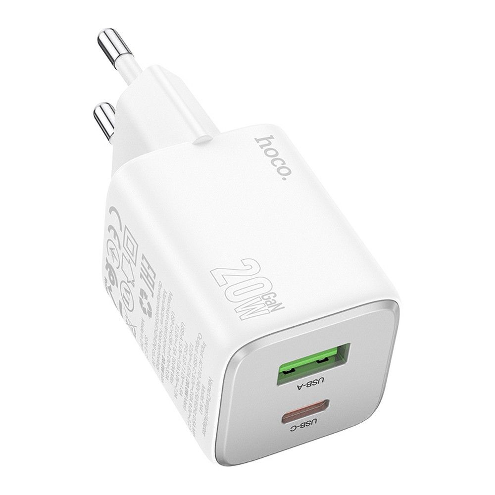 Chargeur Réseau HOCO N41, 20W, 3A, 1 x USB-A - 1 x USB-C, Blanc