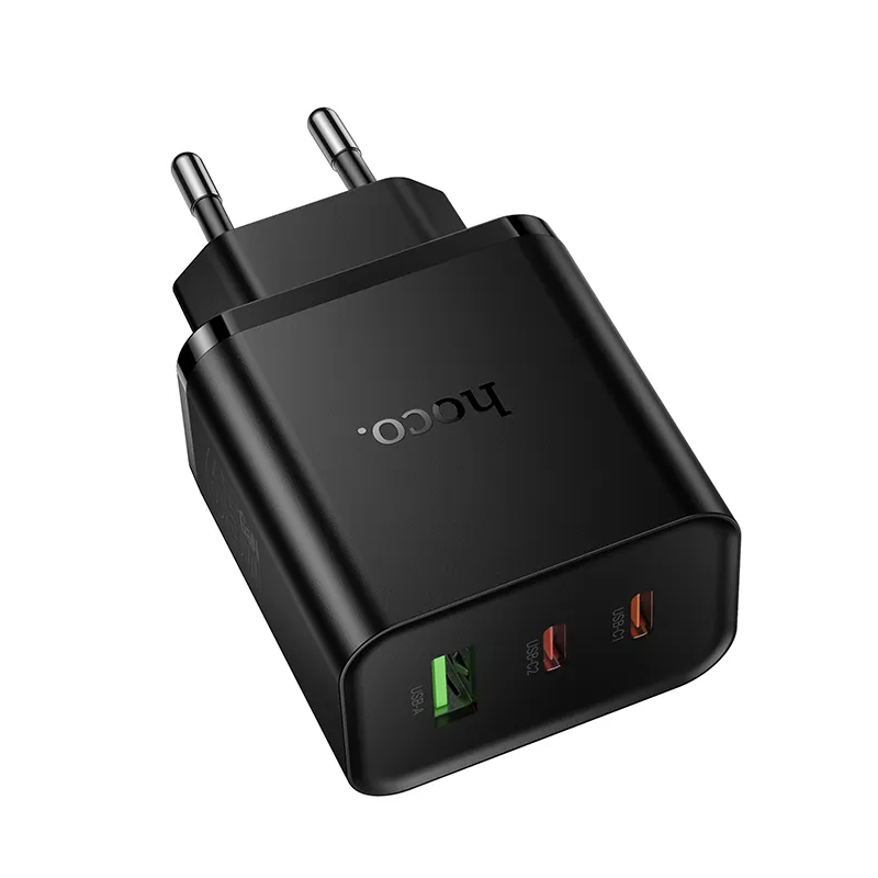Netzladegerät HOCO N75, 65W, 3A, 1 x USB-A - 2 x USB-C, Schwarz