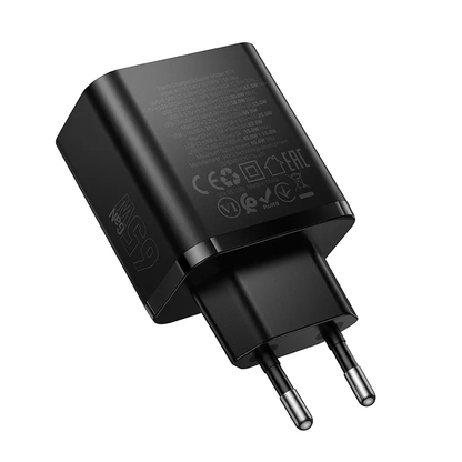 Netzladegerät HOCO N75, 65W, 3A, 1 x USB-A - 2 x USB-C, Schwarz