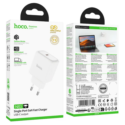 HOCO N83 Netlader, 40W, 3A, 1 x USB-C, Wit