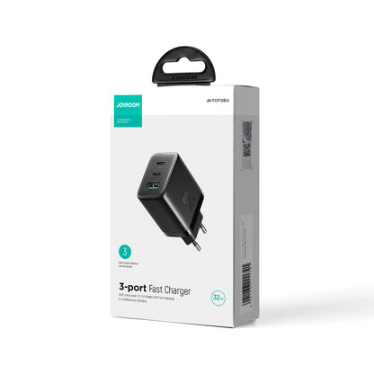 Chargeur réseau Joyroom JR-TCF10, 32W, 3A, 1 x USB-A - 2 x USB-C, Noir 