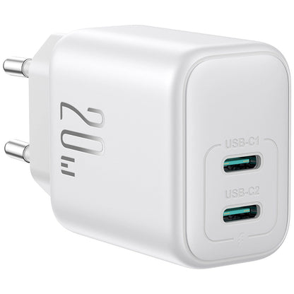 Chargeur Réseau Joyroom JR-TCF12, 20W, 3A, 2 x USB-C, Blanc