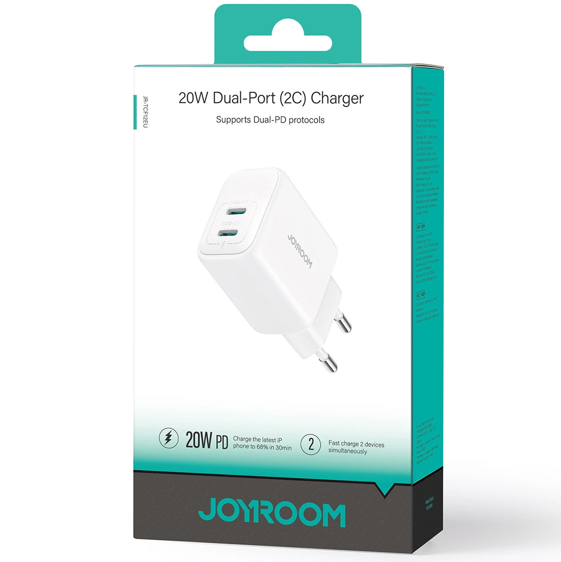 Chargeur Réseau Joyroom JR-TCF12, 20W, 3A, 2 x USB-C, Blanc