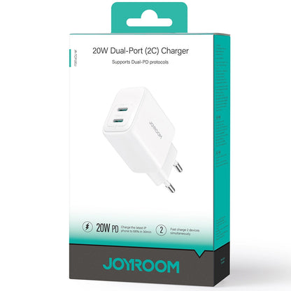 Chargeur Réseau Joyroom JR-TCF12, 20W, 3A, 2 x USB-C, Blanc