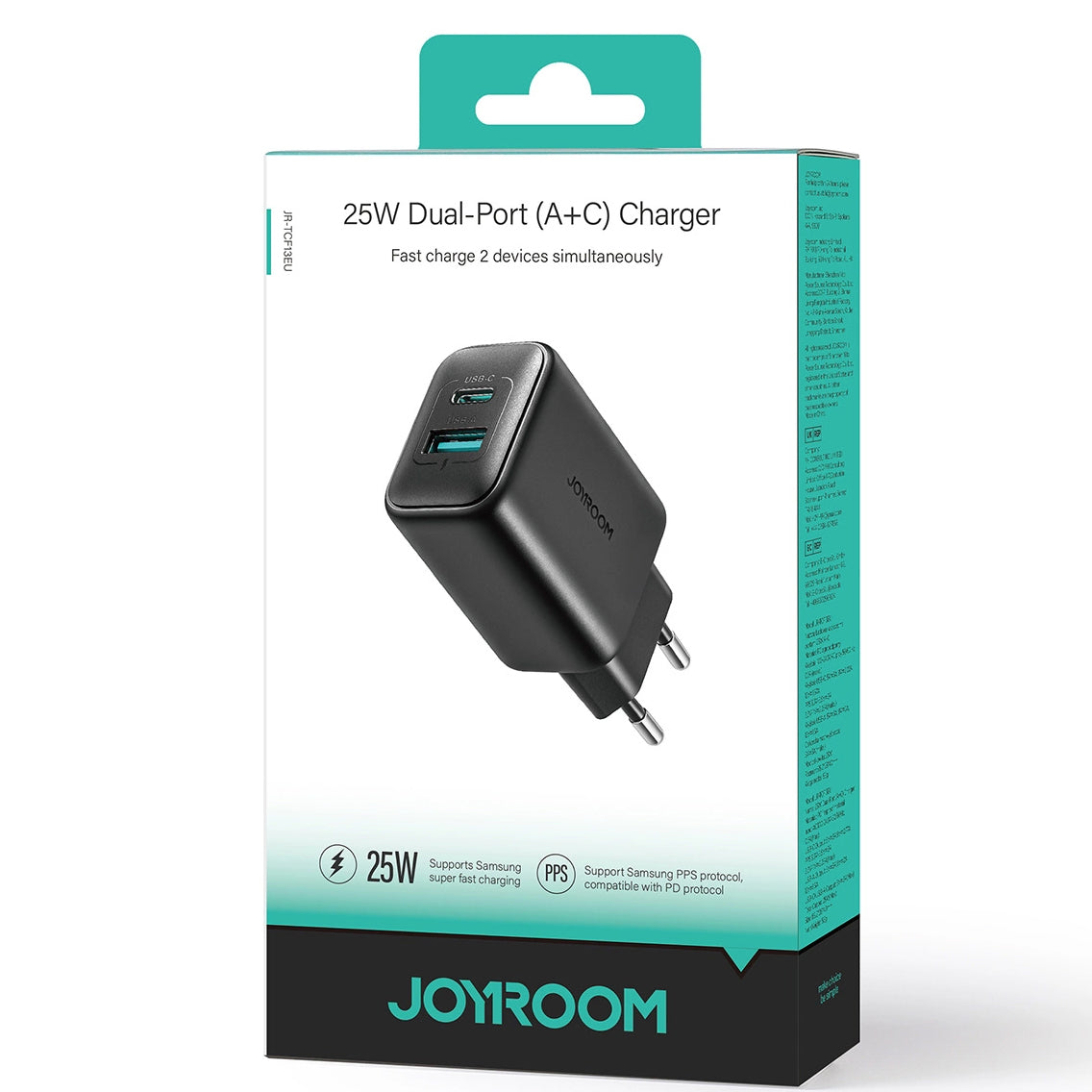 Netwerkoplader Joyroom JR-TCF13, 25W, 3A, 1 x USB-A - 1 x USB-C, Zwart