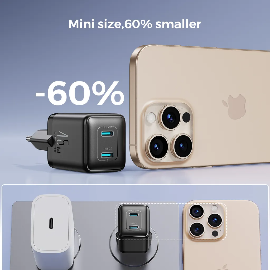 Joyroom JR-TCG17 Netwerkoplader, 45W, 3A, 2 x USB-C, Zwart