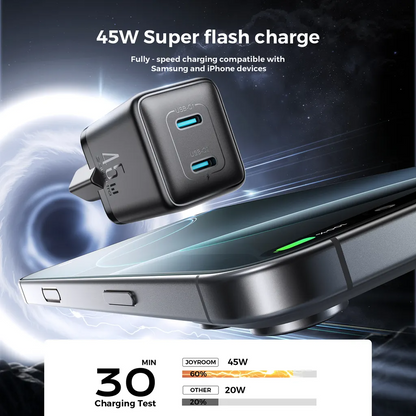 Joyroom JR-TCG17 Netwerkoplader, 45W, 3A, 2 x USB-C, Zwart
