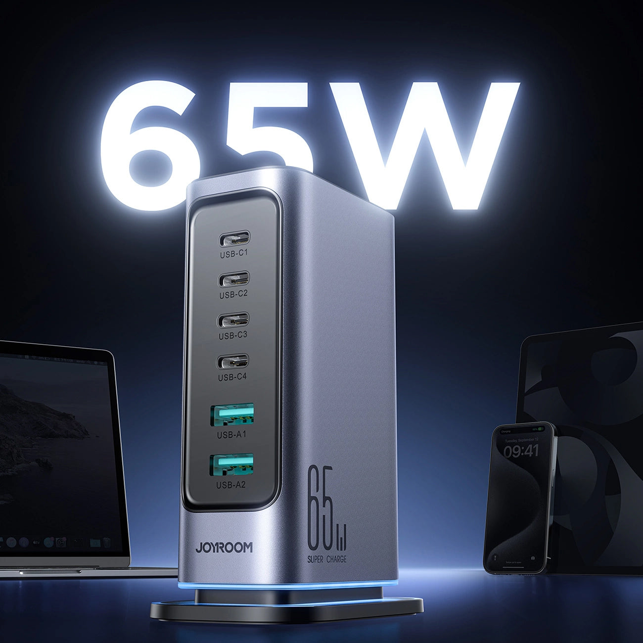Oplaadstation Joyroom JR-TCM02, 65W, 3.25A, 2 x USB-A - 4 x USB-C, Gri