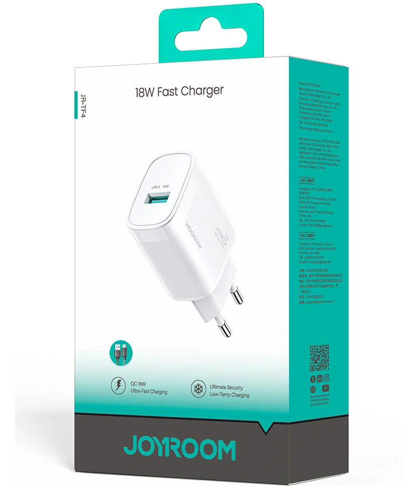 Joyroom JR-TF4 Netlader, 18W, 3A, 1 x USB-A, Wit