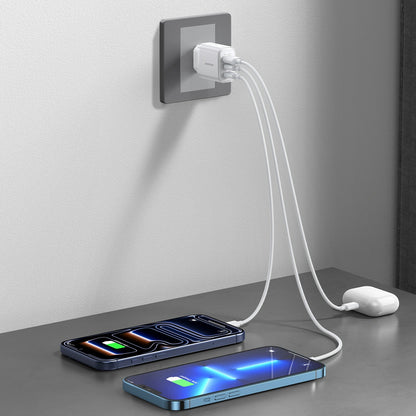 Chargeur secteur Joyroom JR-TG6, 30W, 3A, 1 x Lightning - 1 x USB-A - 1 x USB-C, Blanc