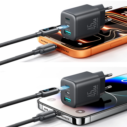 Joyroom Netzladegerät JR-TO1, 45W, 3A, 1 x Lightning - 1 x USB-A - 1 x USB-C, Schwarz