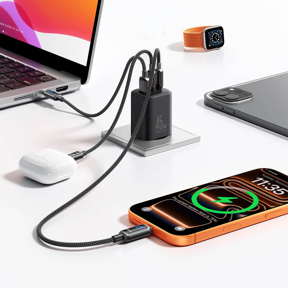 Joyroom Netzladegerät JR-TO1, 45W, 3A, 1 x Lightning - 1 x USB-A - 1 x USB-C, Schwarz