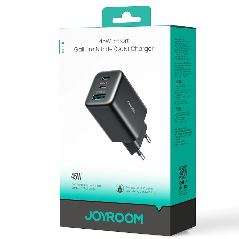 Joyroom Netzladegerät JR-TO1, 45W, 3A, 1 x Lightning - 1 x USB-A - 1 x USB-C, Schwarz