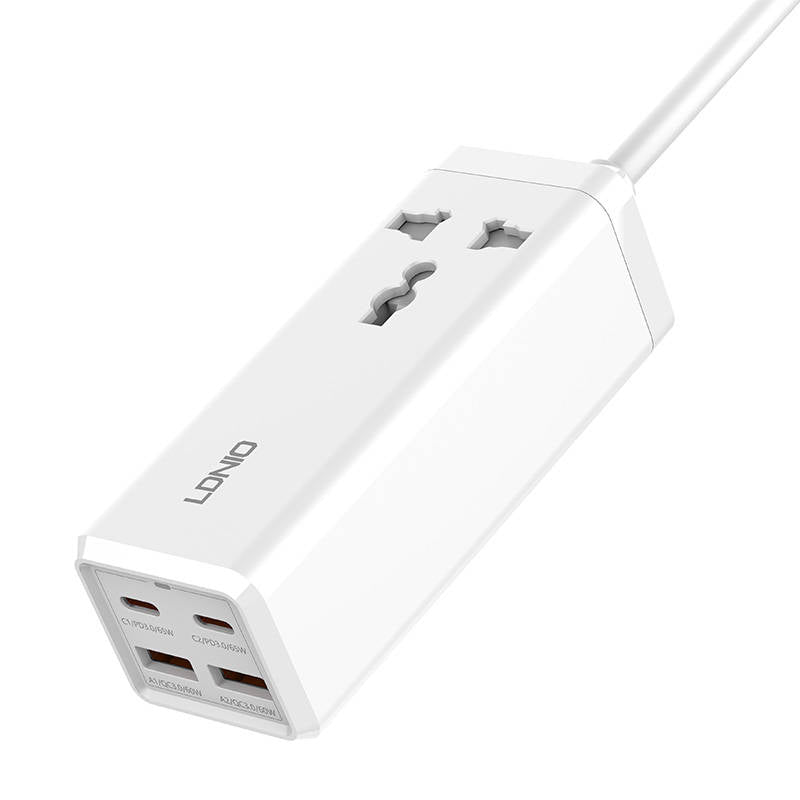 Chargeur réseau Ldnio SC1418, 2500W, 5A, 1 x Prise - 2 x USB-A - 2 x USB-C, Blanc