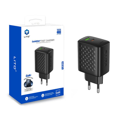 Chargeur Réseau Lito LC24, 65W, 3.25A, 1 x USB-A - 1 x USB-C, Noir