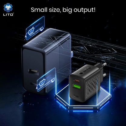 Chargeur Réseau Lito LC24, 65W, 3.25A, 1 x USB-A - 1 x USB-C, Noir