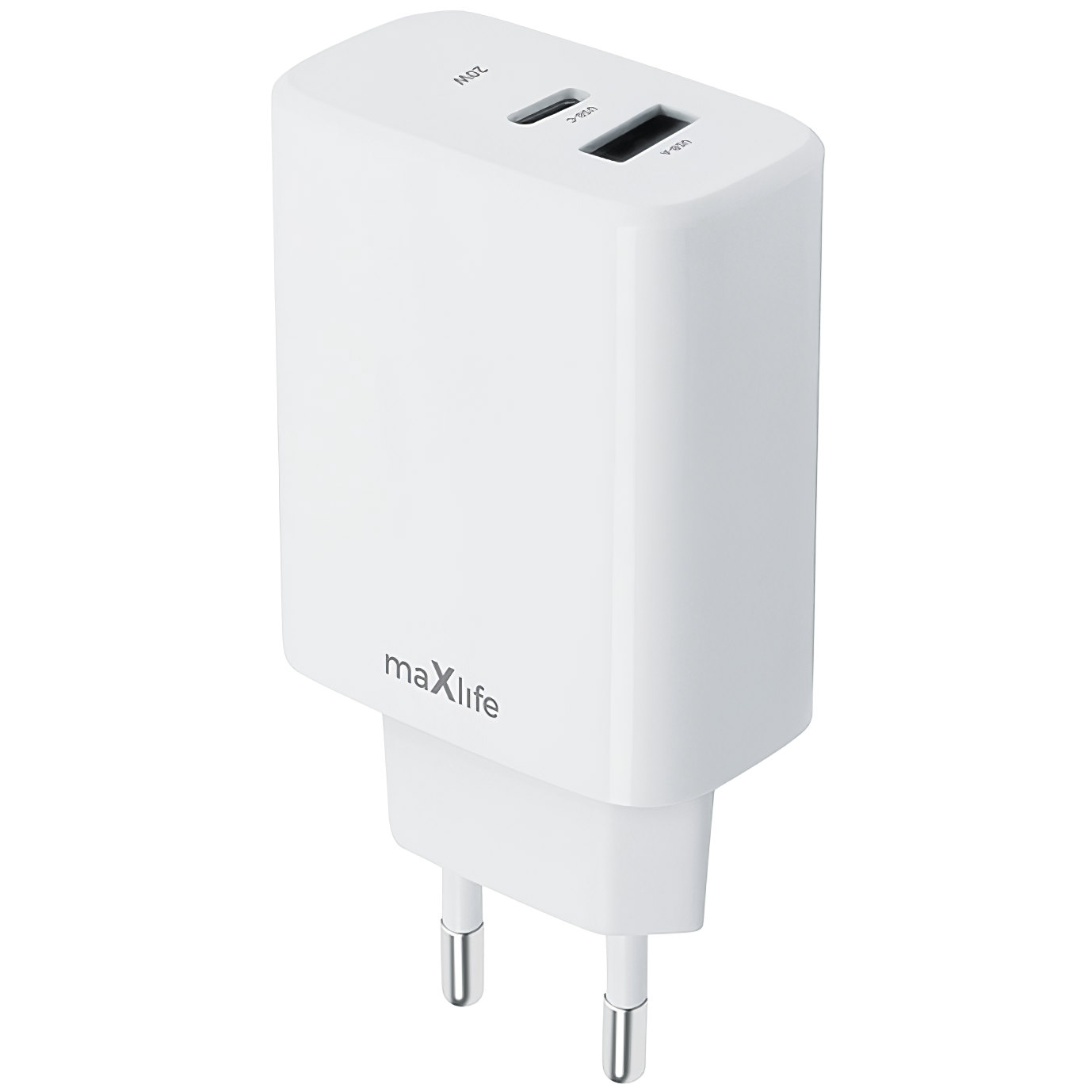 MaXlife MXTC-10-20AC Netwerkoplader, 20W, 3A, 1 x USB-A - 1 x USB-C, Wit 