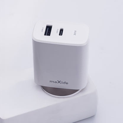 MaXlife Netwerkoplader MXTC-10-30AC, 30W, 3A, 1 x USB-A - 1 x USB-C, Wit 