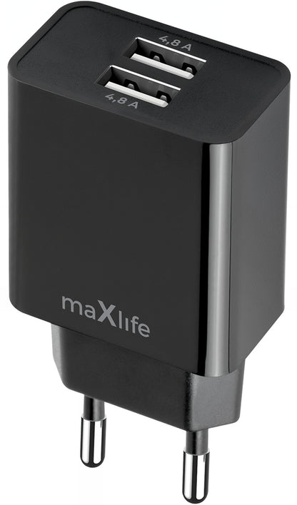Netzladegerät MaXlife MXTC-12, 24W, 2.4A, 2 x USB-A, Schwarz