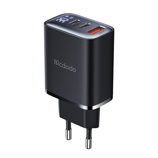 Netzladegerät McDodo CH-2180 Display, 30W, 3A, 1 x USB-A - 2 x USB-C, Schwarz