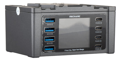 Ladestation Mechanic V-Power Max mit Display, 115W, 3A, 4 x USB-A - 4 x USB-C, Schwarz