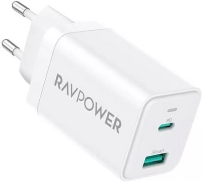 Chargeur secteur RavPower RP-PC171, 45W, 3A, 1 x USB-A - 1 x USB-C, Blanc