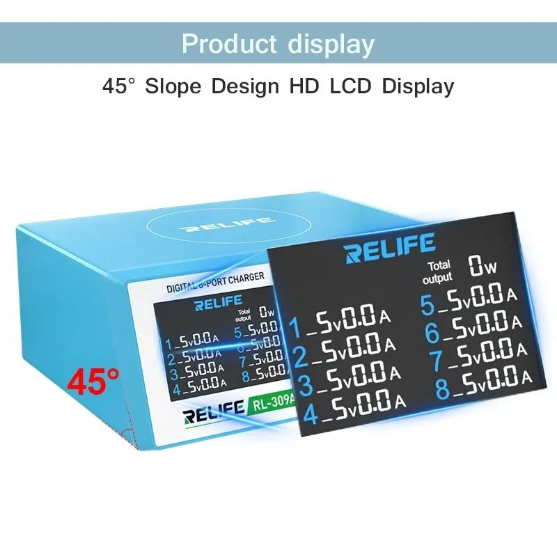 Chargeur réseau Relife RL-309A, 100W, 4.5A, 2 x USB-C - 6 x USB-A, bleu 